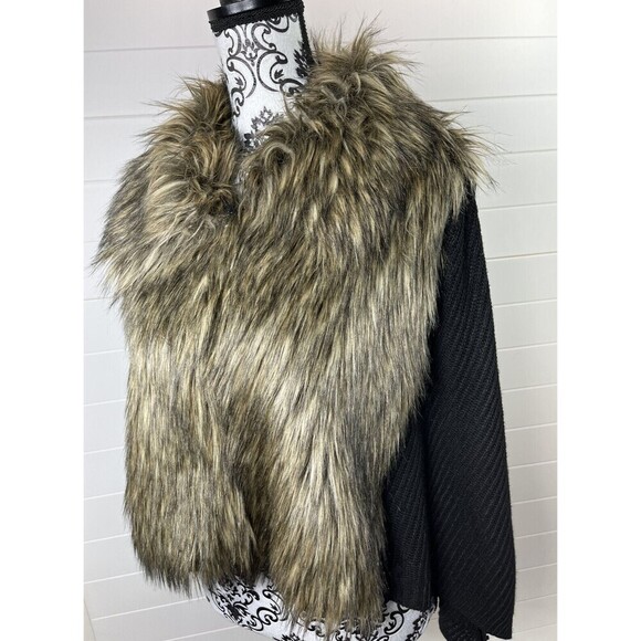 Y2K Kate Landry Poncho Sweater Womens One Size Faux Fur Wool Blend Mob Wife - Picture 1 of 12